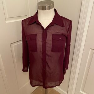Linea by Louis Dell’olio, size xxs, maroon sheer blouse